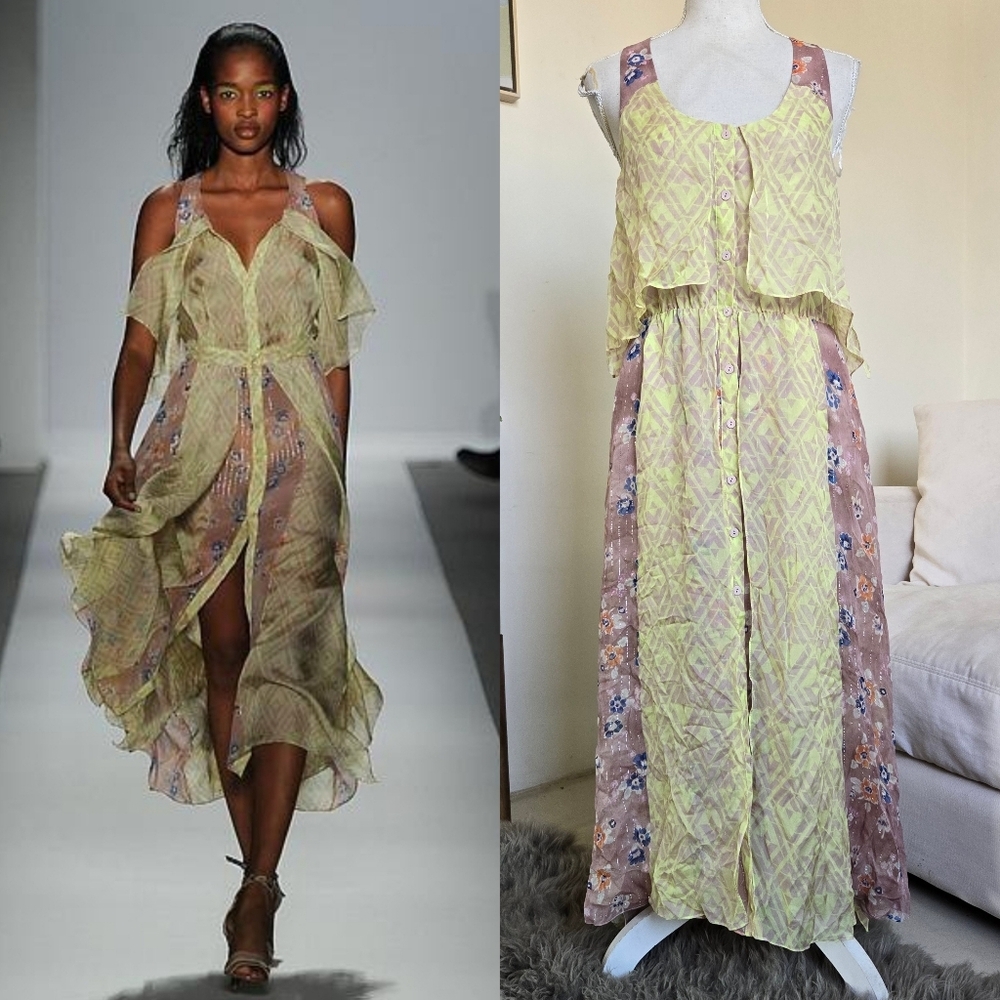 Rebecca Taylor Size 4 Silk 2012 Spring Sleeveless Summer Midi Flowy Tiered Dress